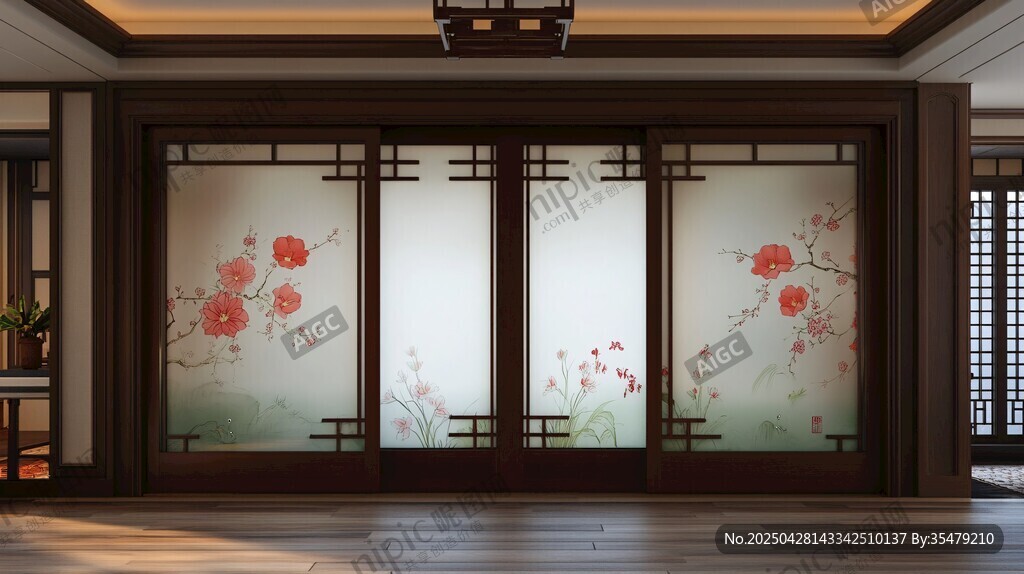 中式屏风绘繁花尽显雅致