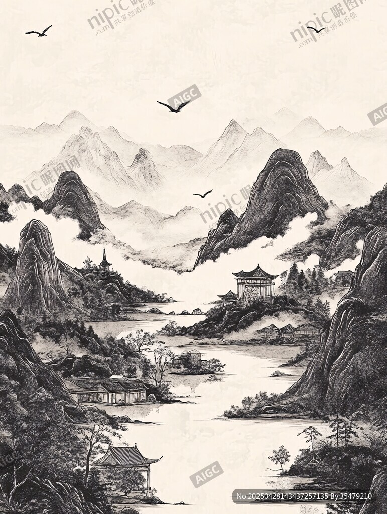 水墨山水间的诗意景致