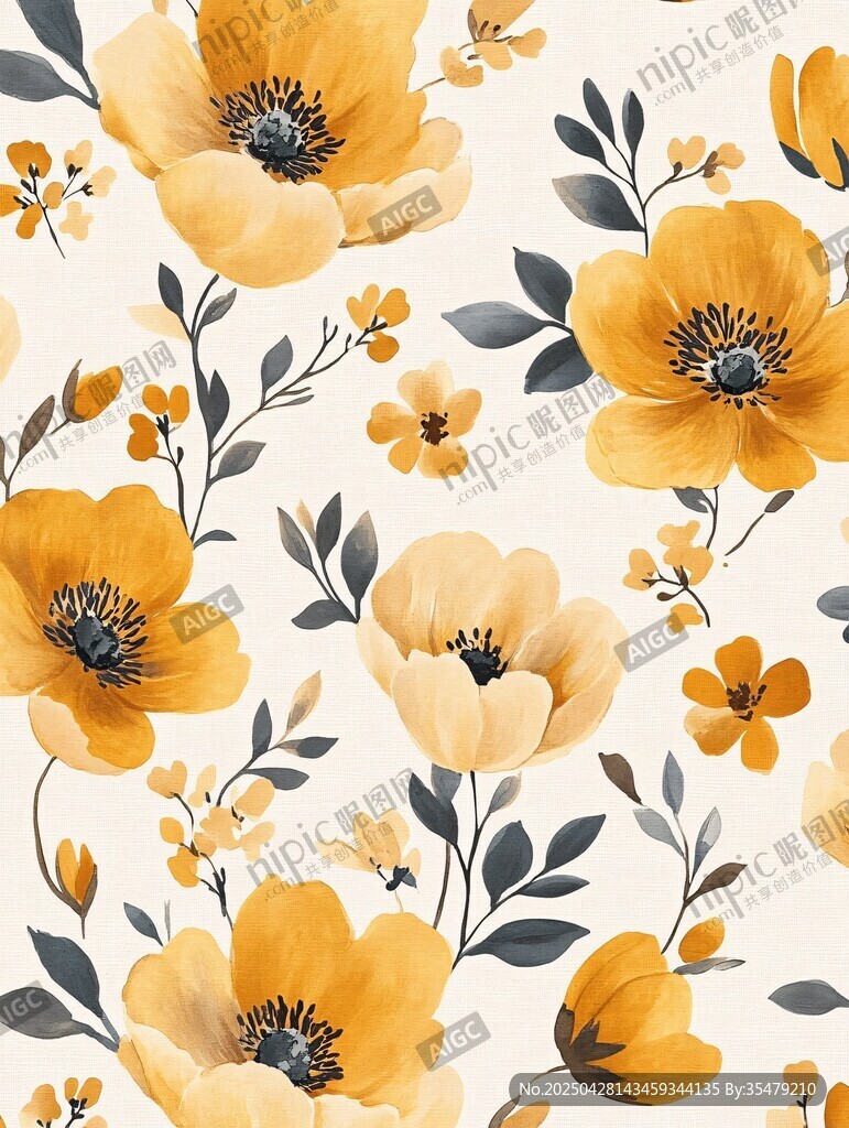 黄色花卉图案 清新雅致