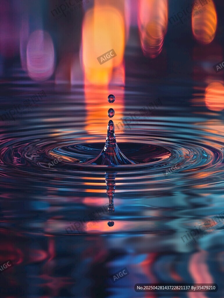 水滴落入幻彩水面瞬间