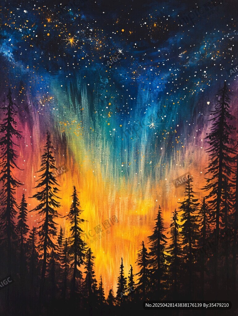 梦幻星空下的森林夜景