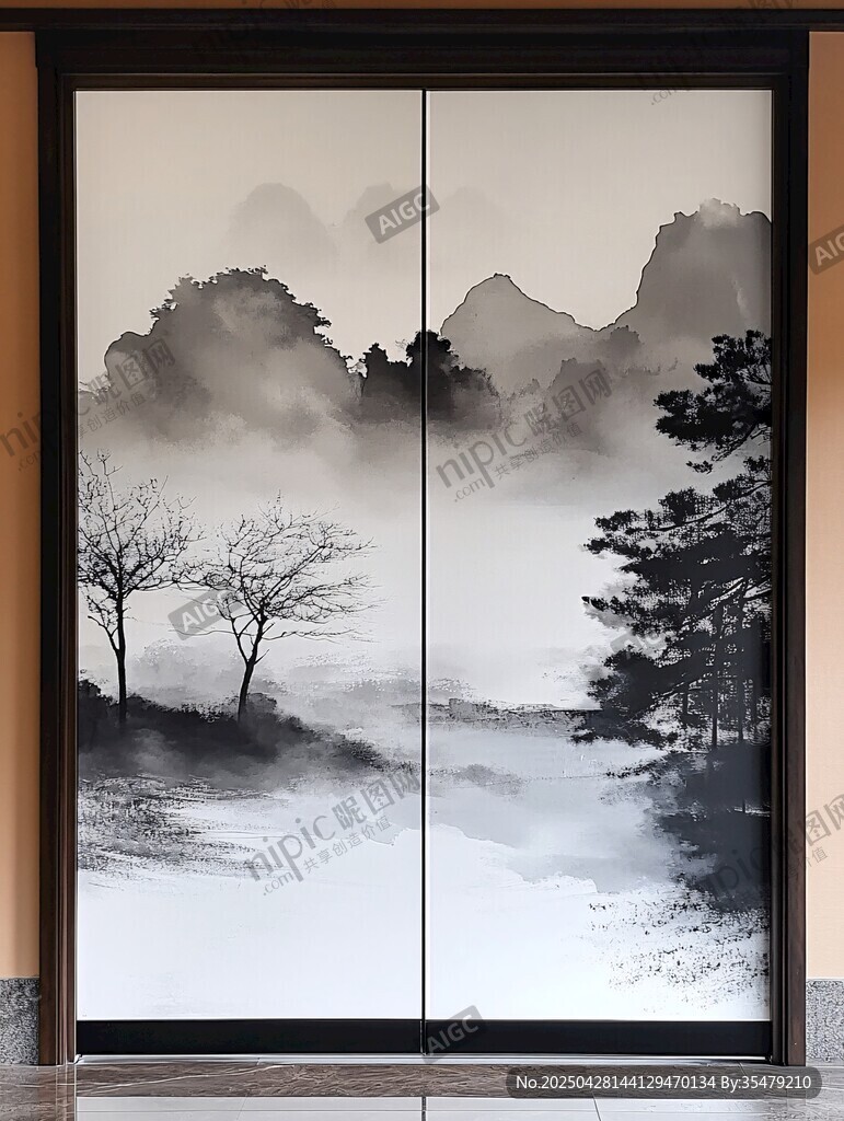 中式山水意境移门装饰画