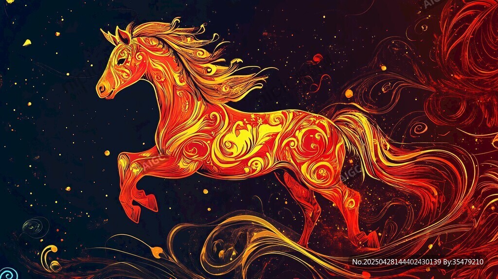 火焰骏马奔腾奇幻图景