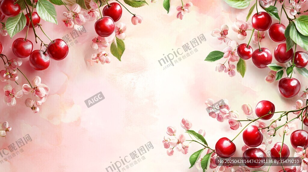 浪漫樱桃花卉梦幻背景图