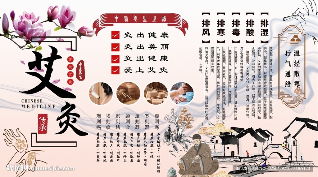 艾灸养生背景墙