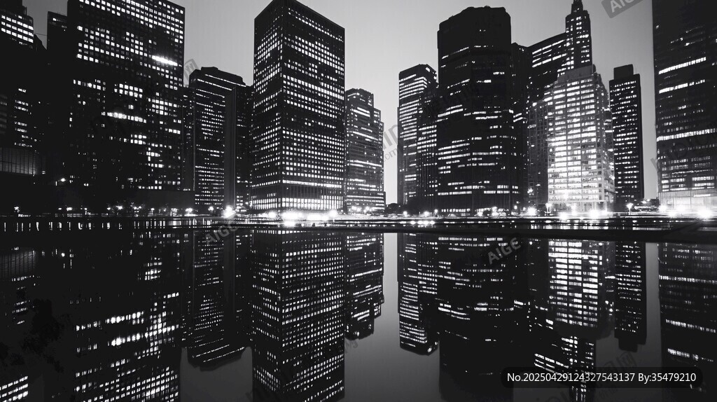 城市夜景倒影 高楼林立