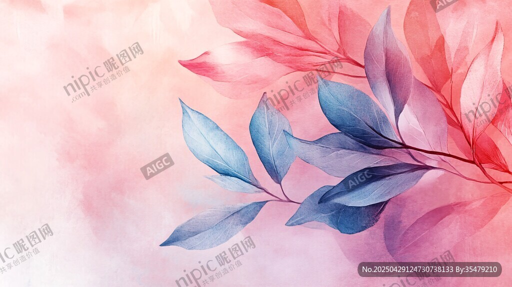 梦幻水彩风的绚丽枝叶