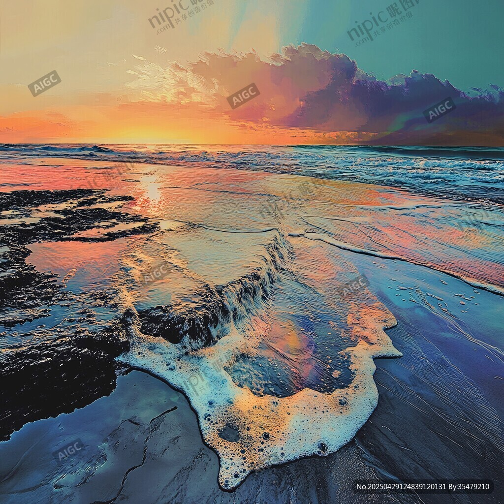 梦幻海滩日落美景