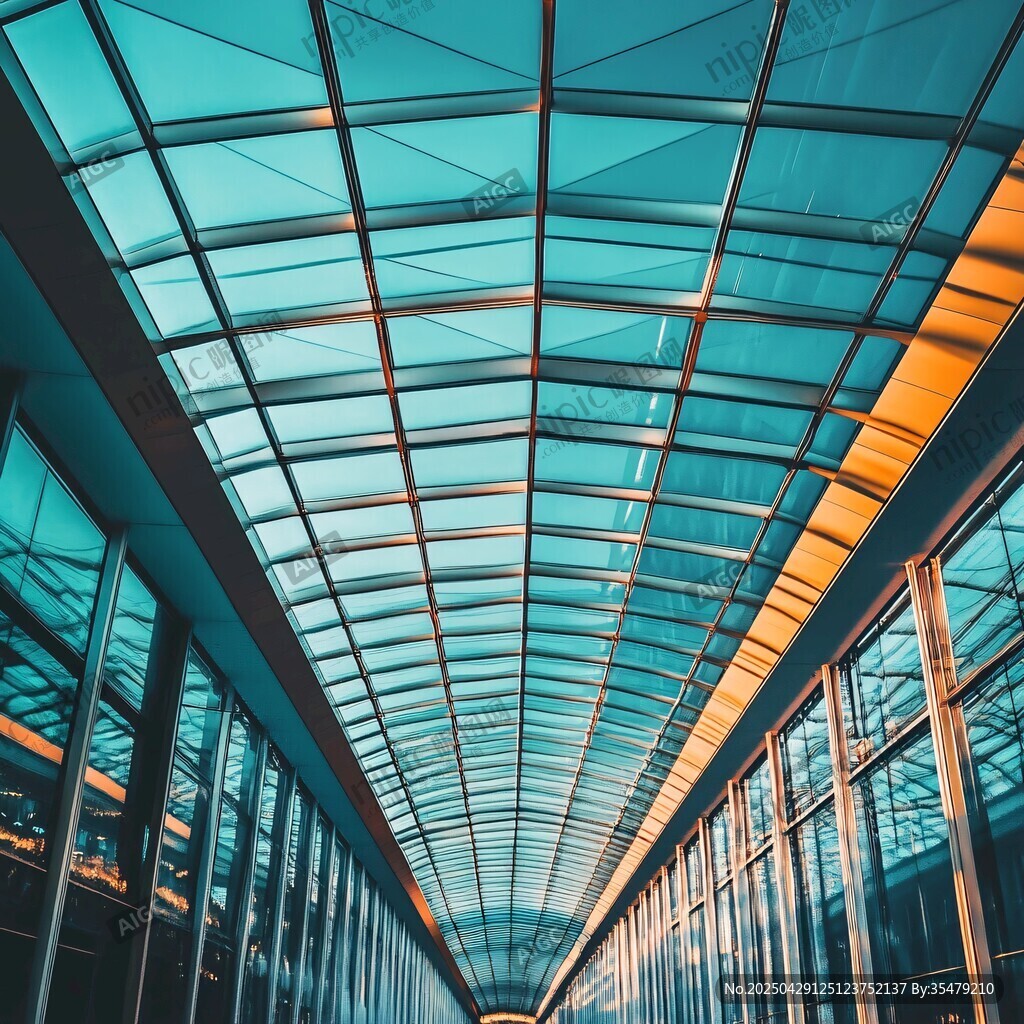 玻璃穹顶下的现代建筑通道