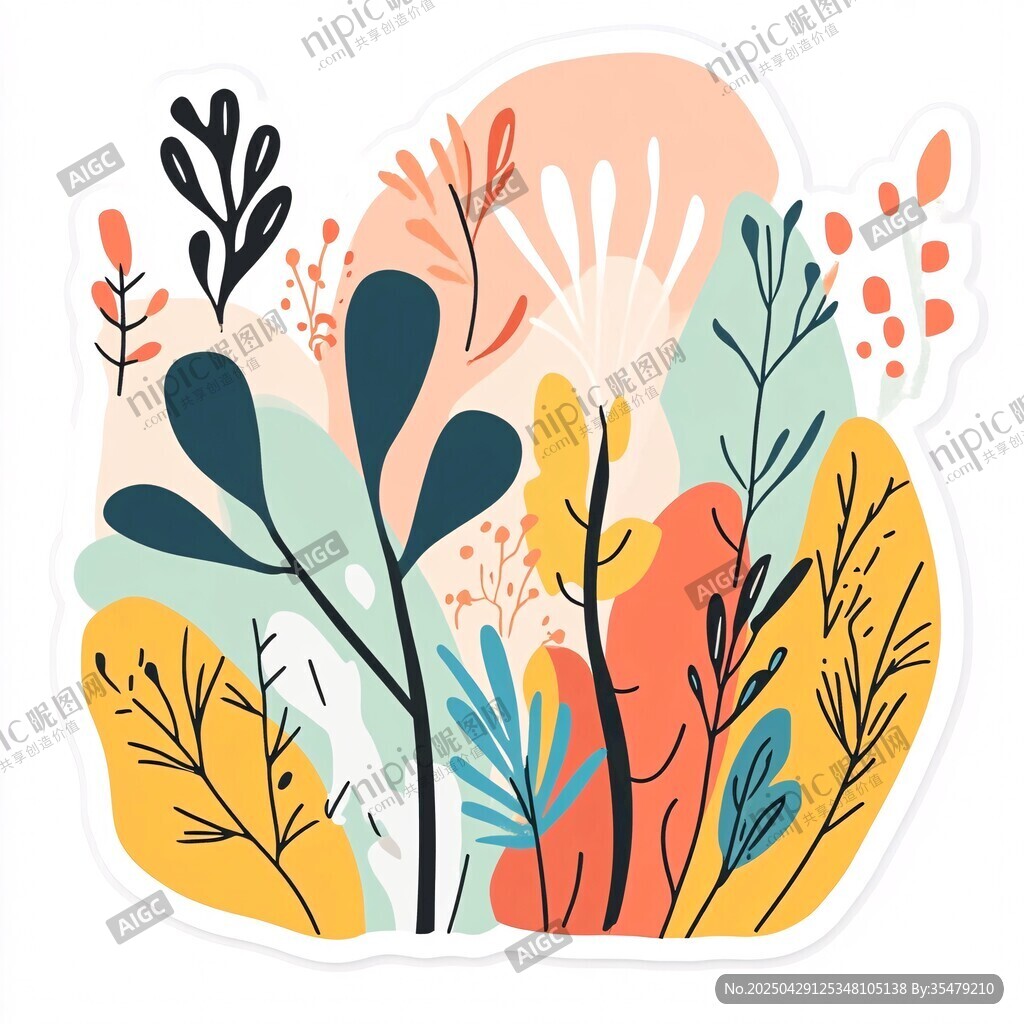 缤纷植物插画贴纸