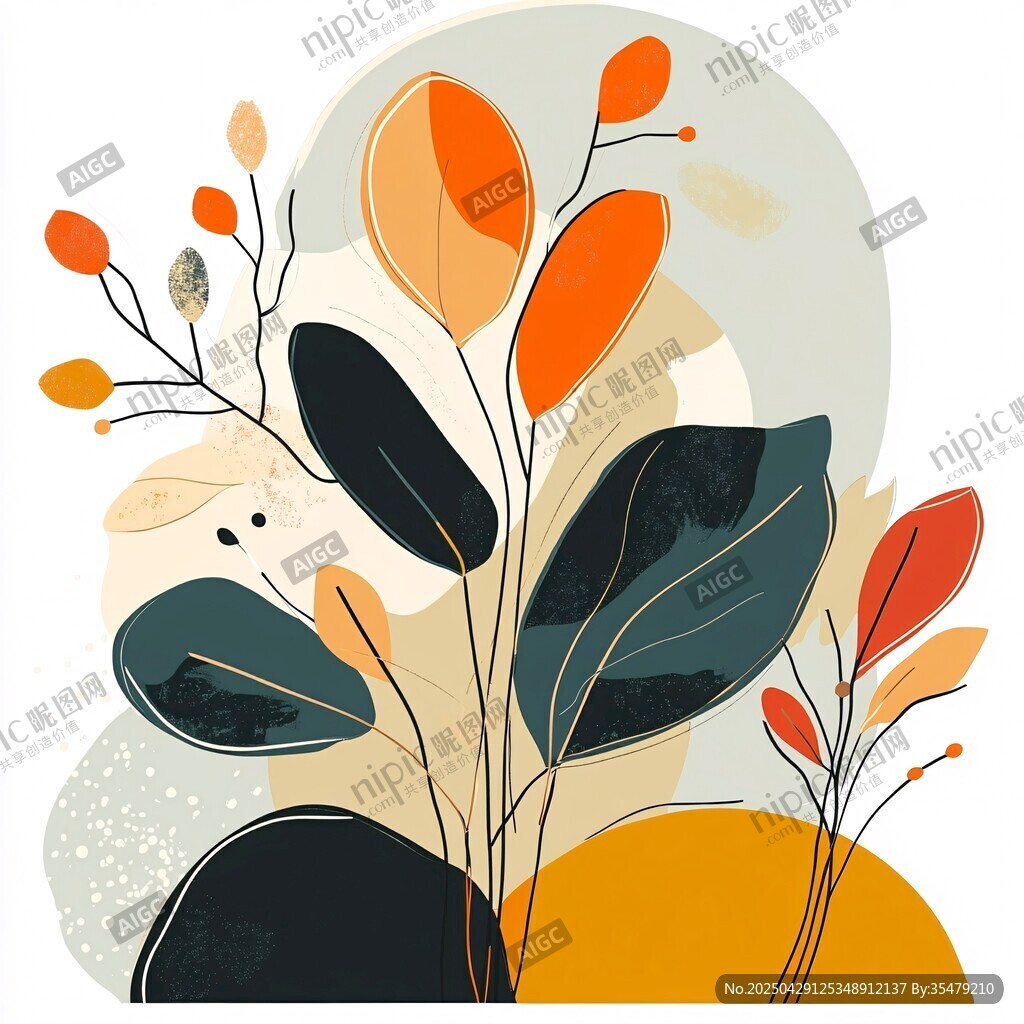 抽象风格植物插画艺术作品