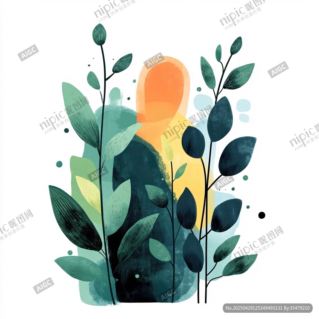 绿植环绕的抽象人物形象