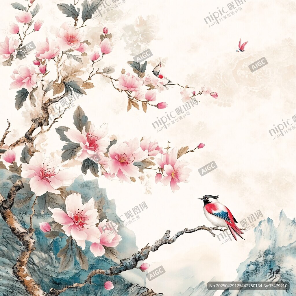春日繁花间的灵动鸟儿