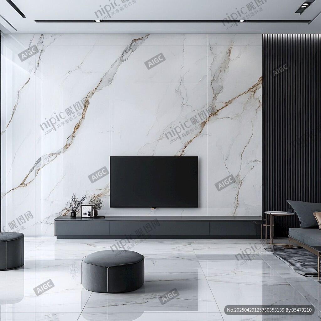现代简约大理石电视背景墙