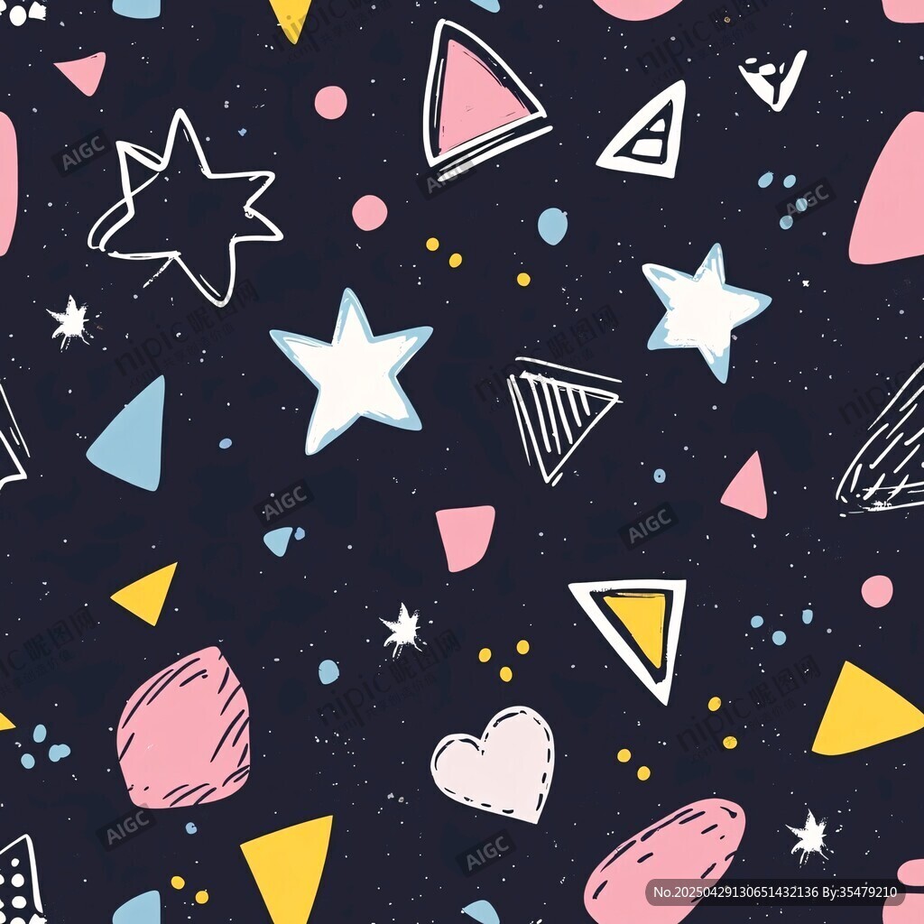 手绘风多彩几何星星图案