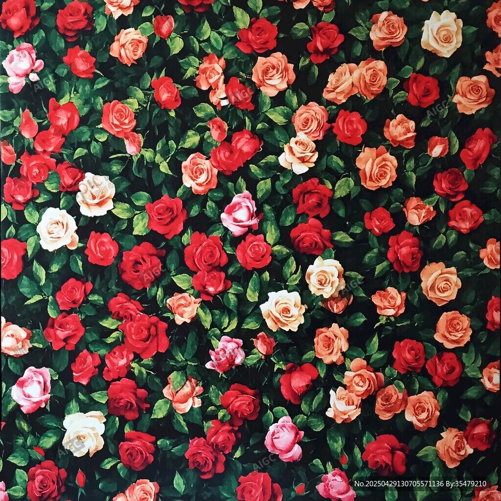 多彩玫瑰花图案布料