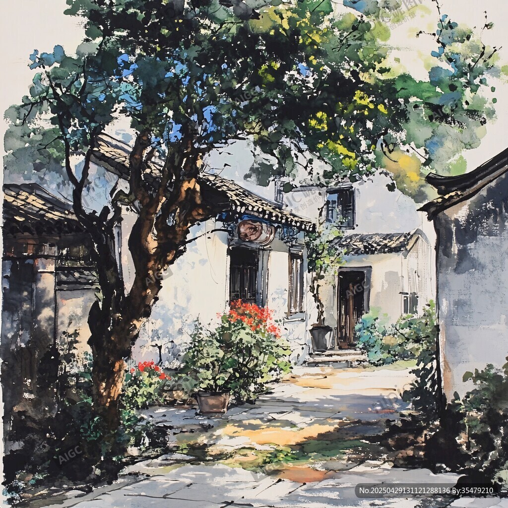 江南古巷庭院水墨画韵