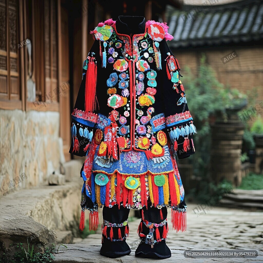 苗族精美刺绣传统服饰