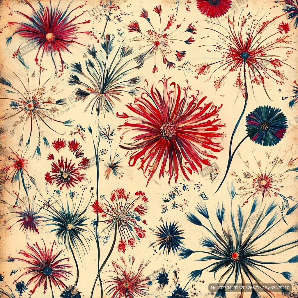 复古风花卉图案精美画作