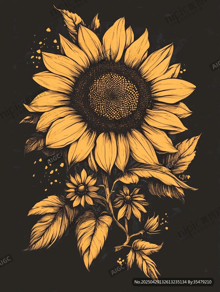 手绘向日葵插画艺术作品