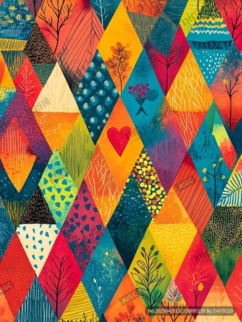 多彩几何森林图案插画