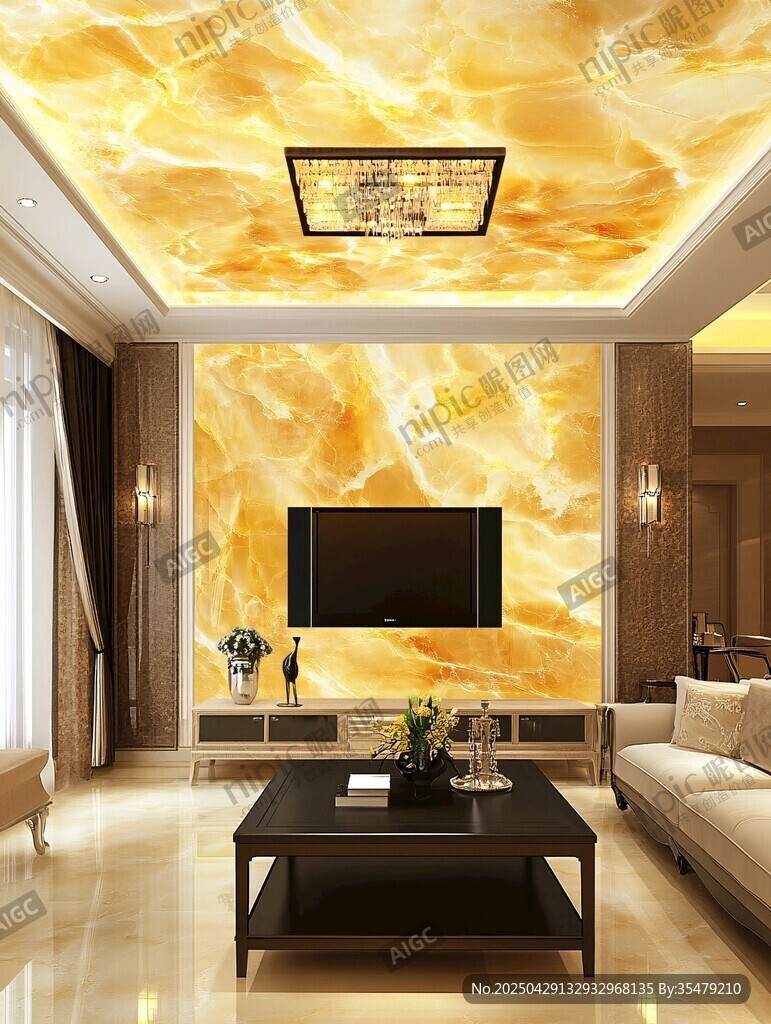 奢华客厅大理石背景墙设计