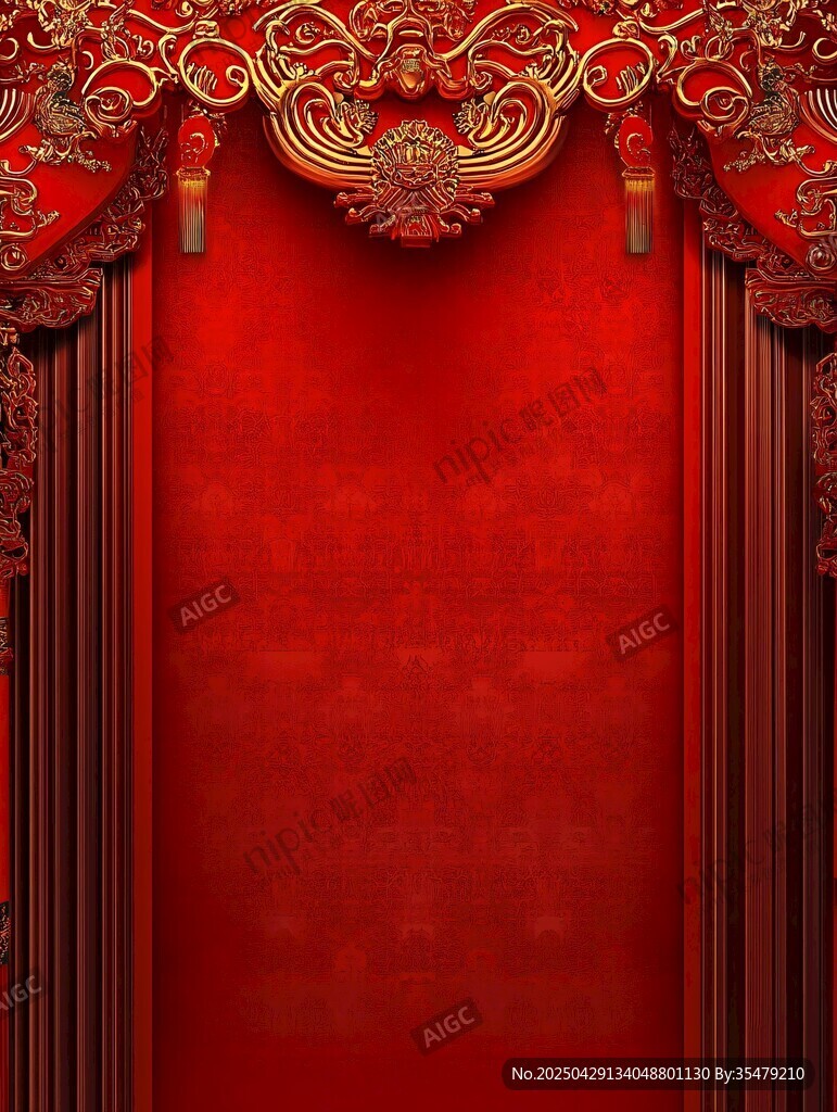 中式红金华丽舞台背景