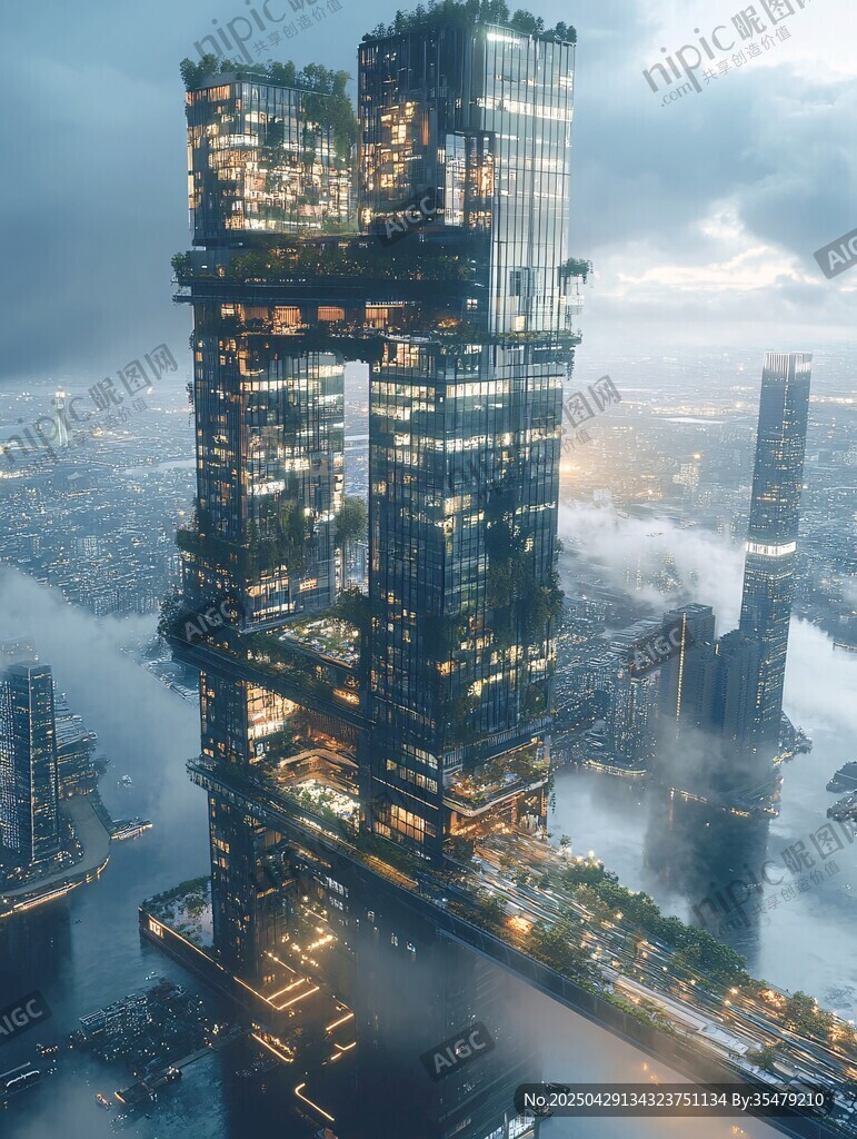 未来生态摩天大楼壮丽景观