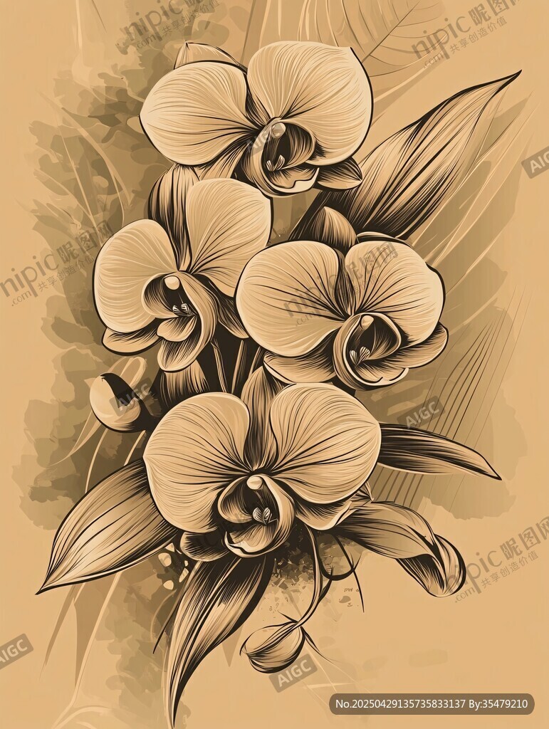 复古风手绘兰花插画