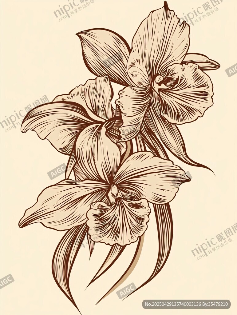 手绘优雅兰花花卉图案