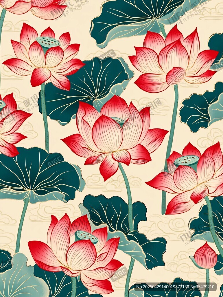 中式荷花图案背景设计
