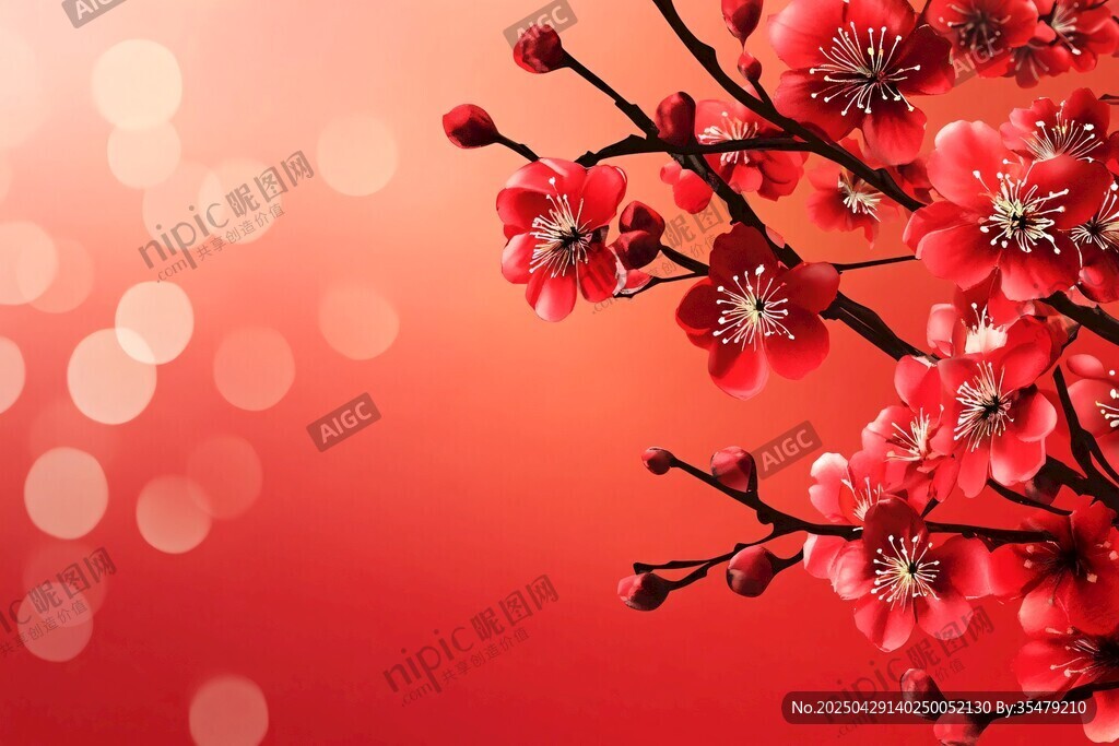 红梅绽放 背景柔美梦幻