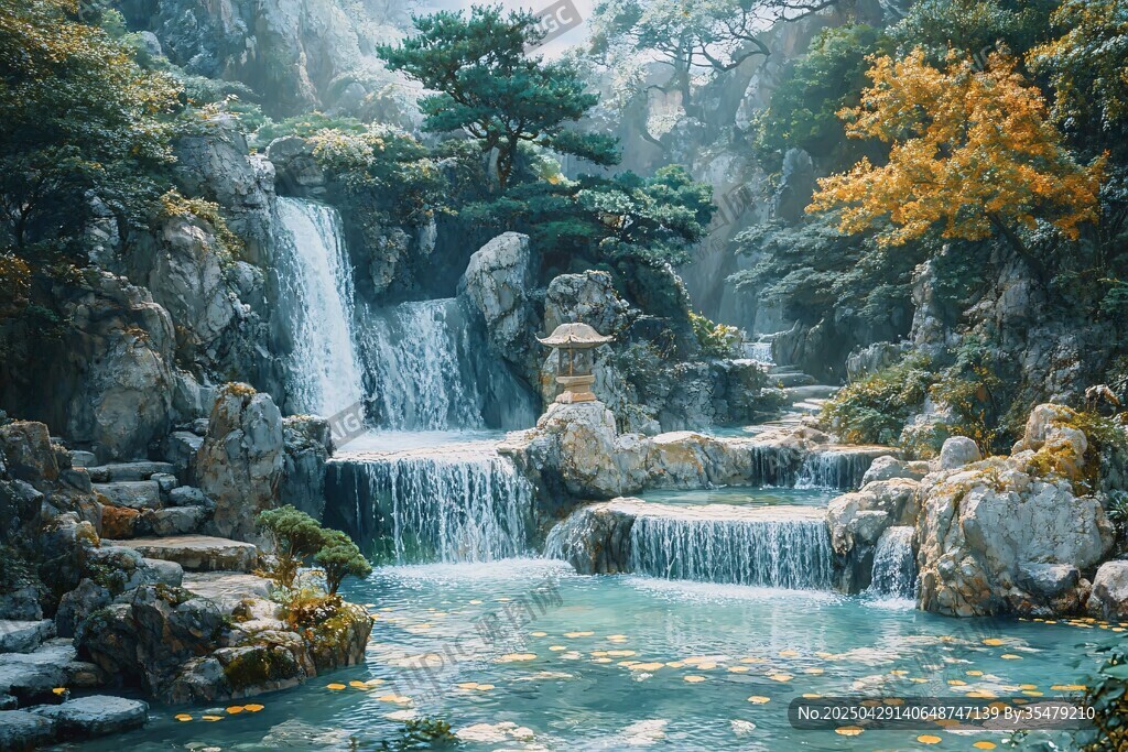 日式山水庭院瀑布景观