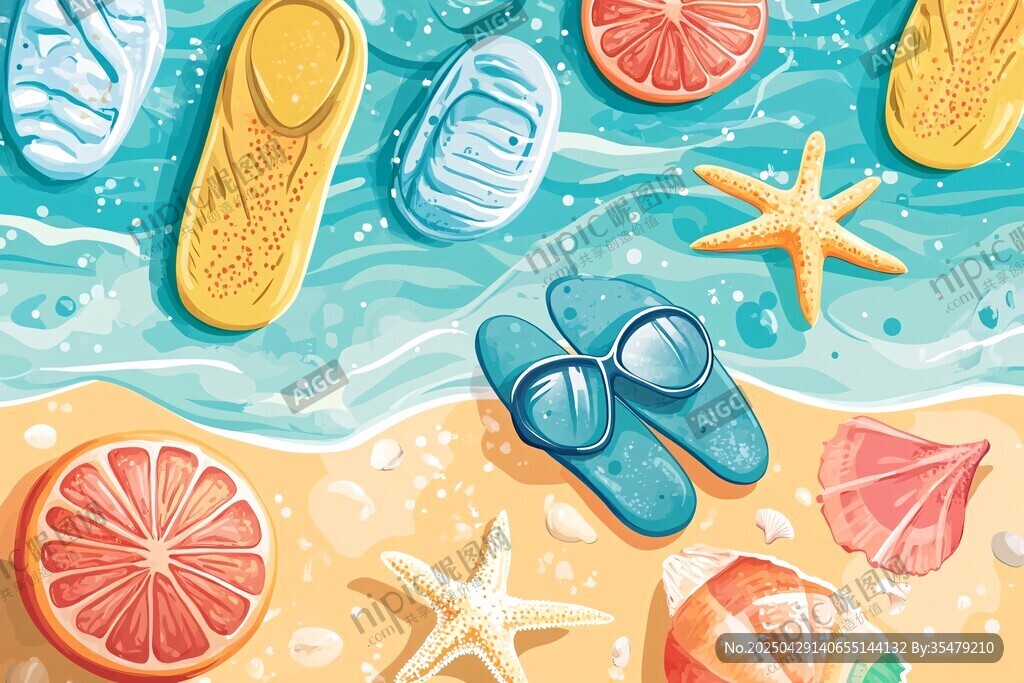 夏日海滩度假元素插画