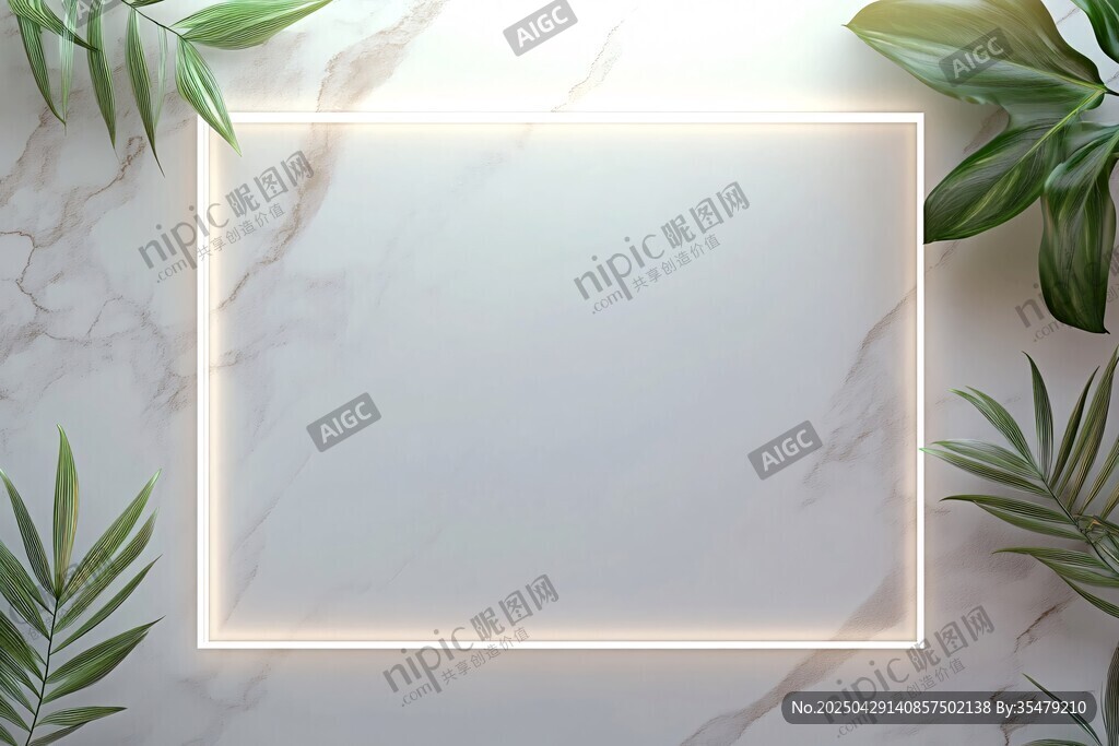 大理石绿植边框背景图