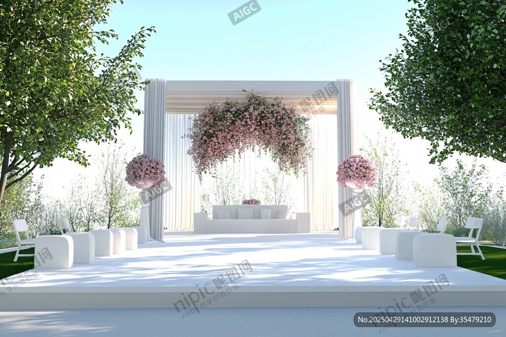 户外白色浪漫婚礼仪式台