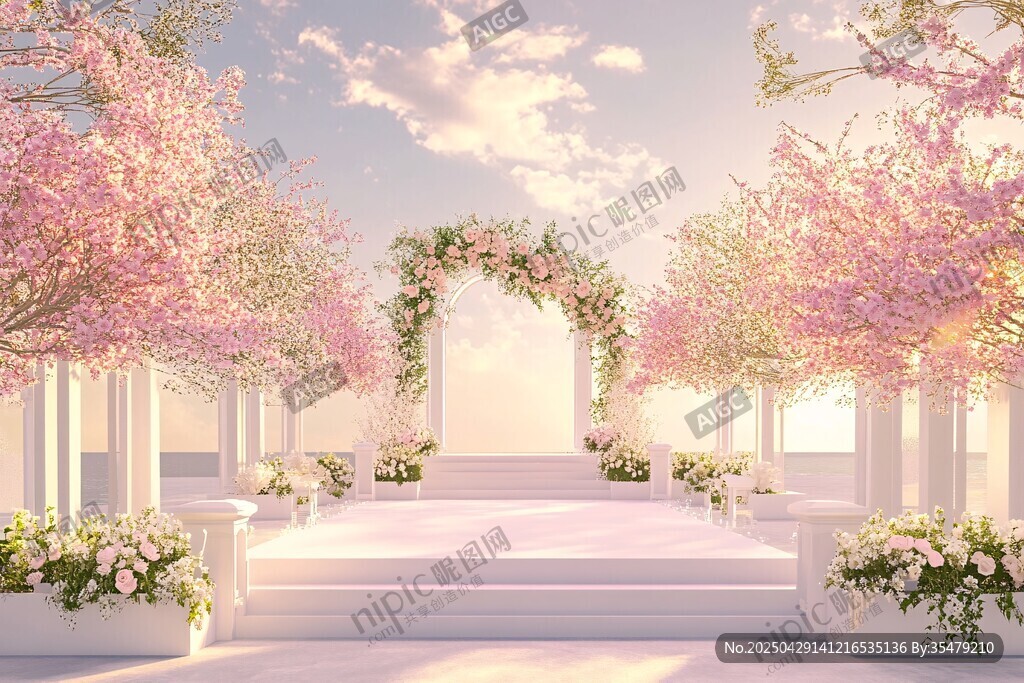 浪漫樱花婚礼户外场景