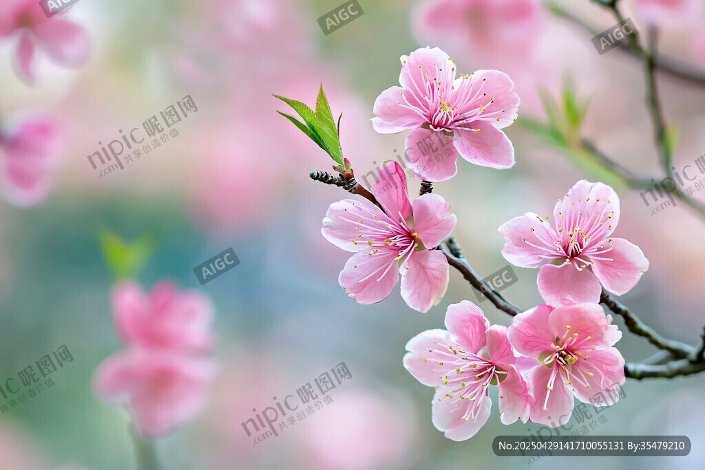 粉嫩桃花绽放枝头
