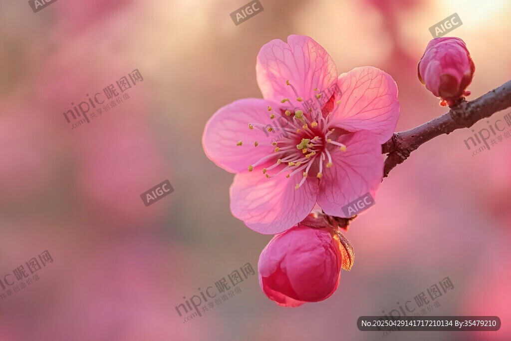 粉色桃花枝头绽放