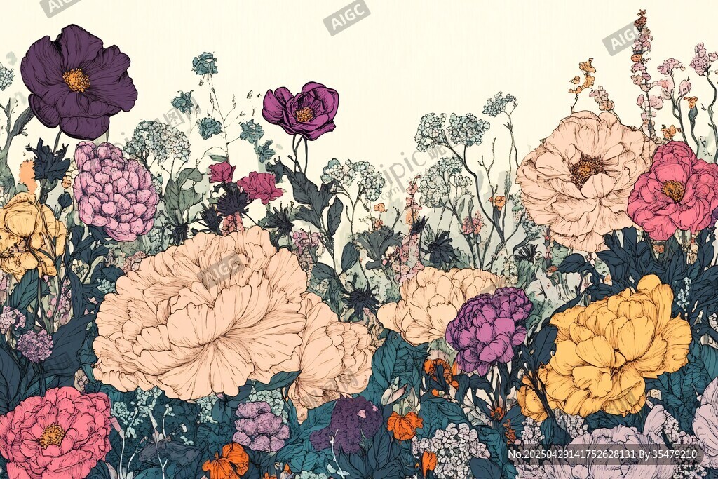 缤纷花卉手绘插画景观