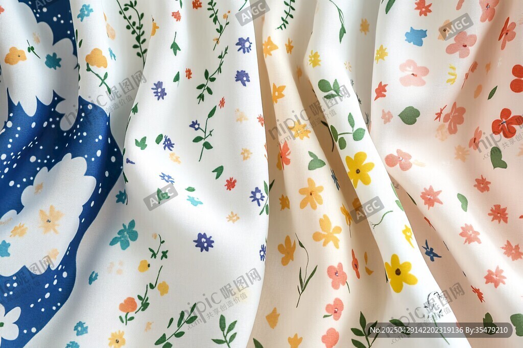 多彩花卉图案布料展示
