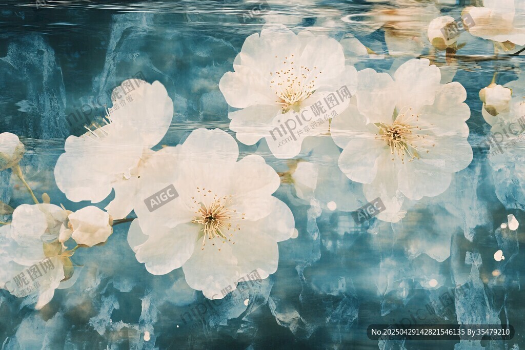 水中绽放的唯美白色花朵