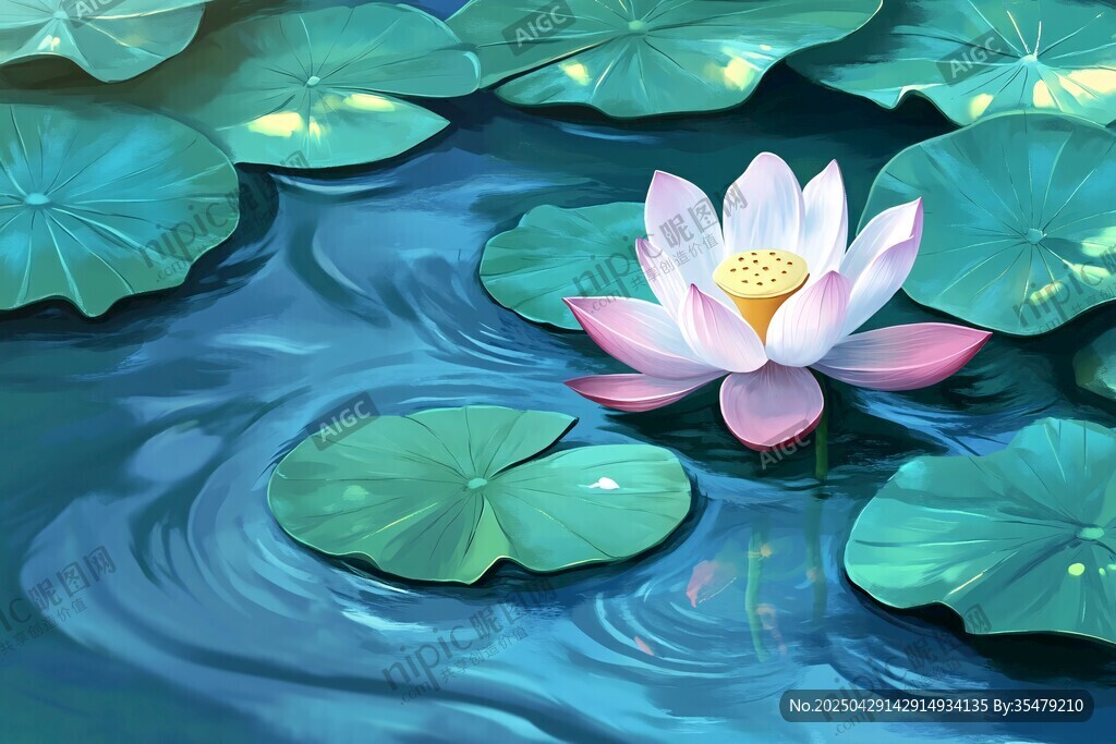 水中绽放的唯美粉色莲花