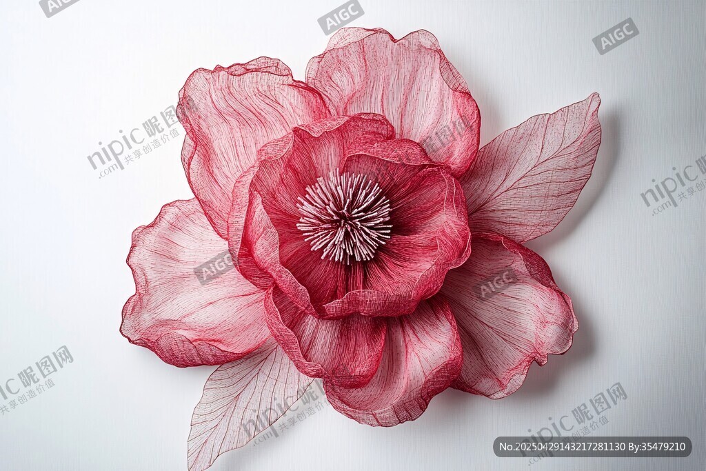 手工粉色纱质花朵装饰品