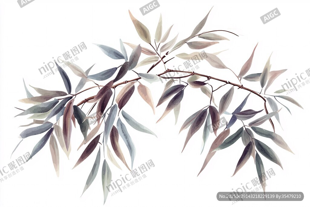 水墨风竹叶枝插画