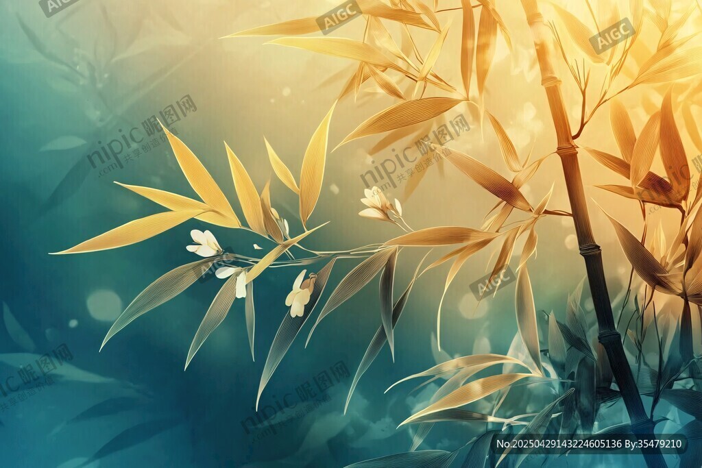 阳光照耀下的翠竹与白花