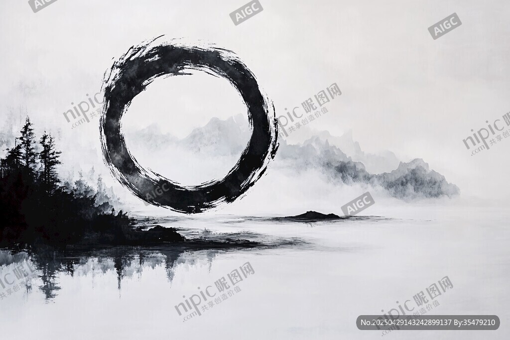 水墨圆环绘就自然意境