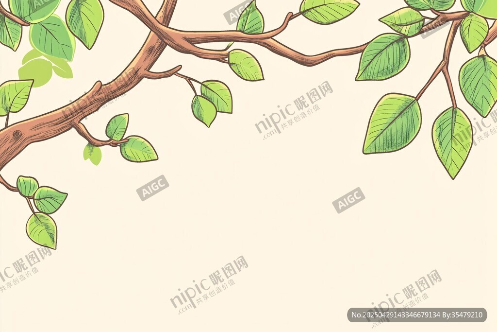 枝头绿叶插画