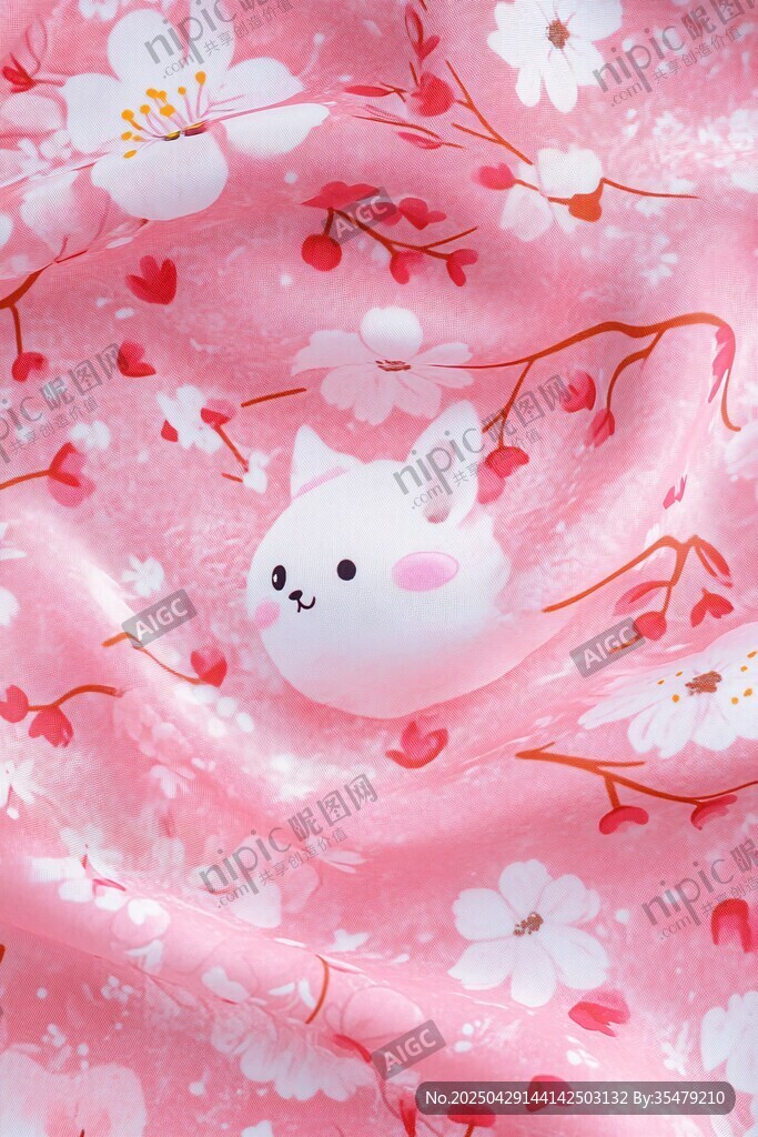 粉色樱花小兔可爱布料图案