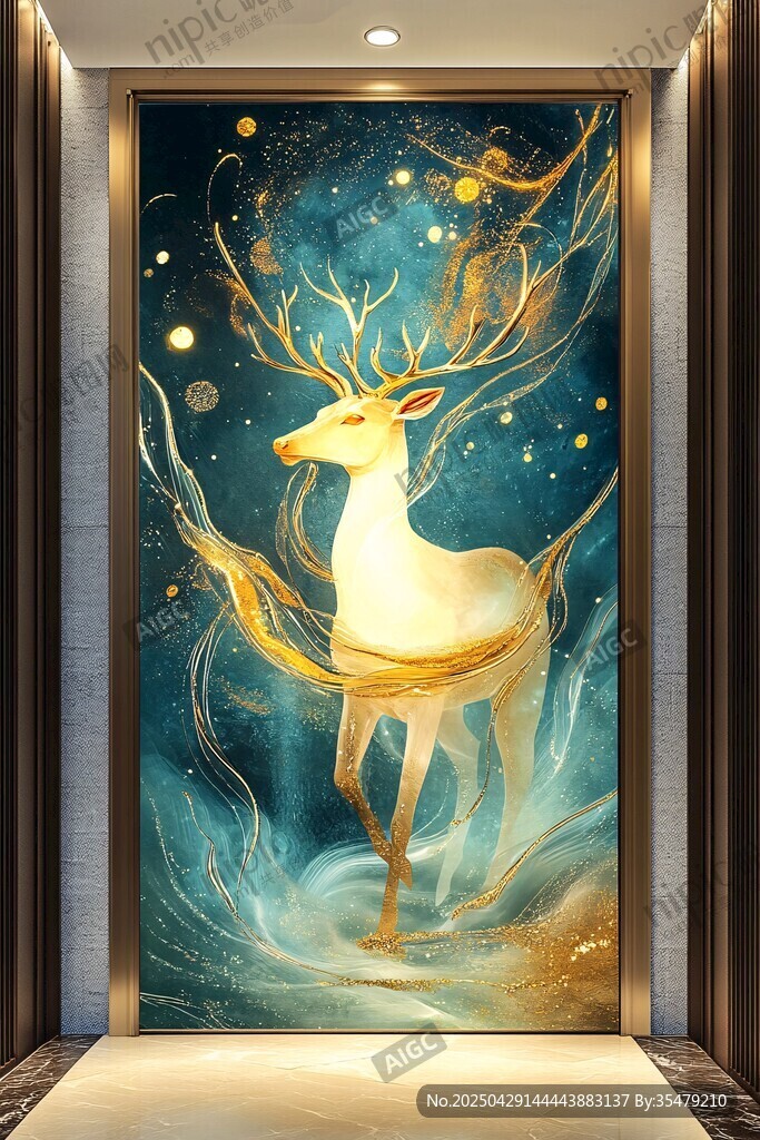 梦幻金鹿玄关艺术壁画